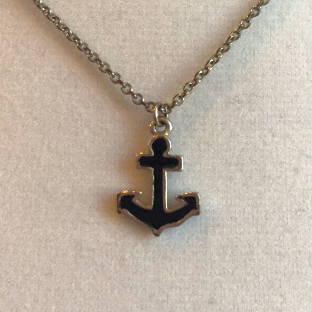 Silver & Black Anchor Necklace